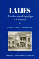 Lalies, n°15/1995, Actes des sessions de linguistique et de littérature