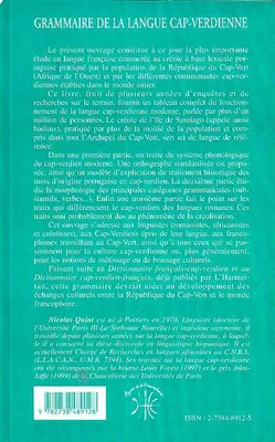 GRAMMAIRE DE LA LANGUE CAP-VERDIENNE, Étude descriptive et compréhensive du créole afro-portugais des Iles du Cap-Vert