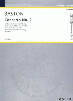 Concerto No. 2 C major, descant recorder, strings and basso continuo. Réduction pour piano.