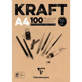 Kraft bloc collé 100F A4 90g - Brun