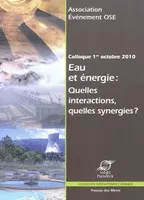Eau et énergie : quelles interactions, quelles synergies?, Colloque 1er octobre 2010