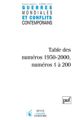 Guerres mondiales et conflits contemporains 2008..., Table des numeros 1950-200 - N° 1 à 200