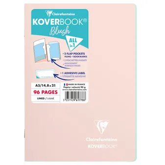 Koverbook Blush cahier piqué A5 96 pages ligné couverture polypropylène opaque bicolore. - Rose poudré/Menthe à l'eau