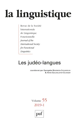 La  Linguistique, 2019-1, Les Judéo-langues
