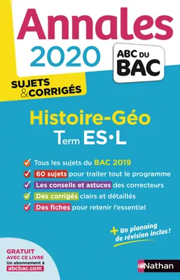 Annales Bac 2020 Histoire-Géo Term ES-L - Sujets & corrigés