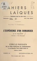 L'expérience d'un romancier, Conférence donnée au Cercle parisien, mercredi 6 février 1974