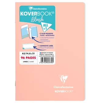Koverbook Blush cahier piqué A5 96 pages ligné couverture polypropylène opaque bicolore. - Corail/Bleu givré