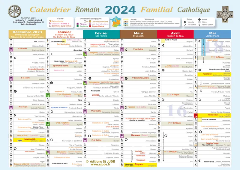 Calendrier familial catholique romain 2024 petit (A4), petit (A4) - Equipe  éditoriale St Jude - Librairie La Procure Notre Monde
