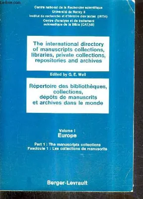 1, Europe, The International directory of manuscripts, collections, libraries, private collections, repositories and archives