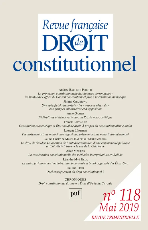 Livres Économie-Droit-Gestion Droit Droit public Revue française de droit constitutionnel 2019-2, Varia Collectif