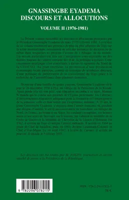 Discours et allocutions, Volume II, 1976-1981, Gnassingbe Eyadema (volume II), Discours et allocutions (1976-1981)