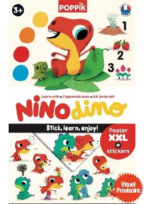 Poppik J'apprends avec Nino Dino, 1 poster + 60 stickers repositionnables Poppik, Mim