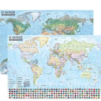 Monde 1/44.000.000   carte politique et physique (sans barres alu, 67 × 47 cm)