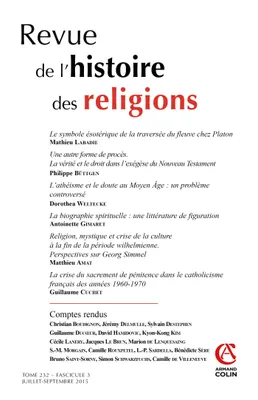 Revue de l'histoire des religions - Tome 232 (3/2015) Varia, Varia