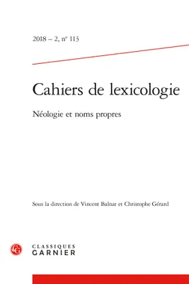 Cahiers de lexicologie, Néologie et noms propres