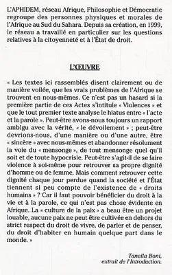 PAIX, VIOLENCE ET DEMOCRATIE EN AFRIQUE - ACTES DU COLLOQUE D'ABIDJAN 9 AU 11 JANVIER 2002, Actes du colloque d'Abidjan 9 au 11 janvier 2002