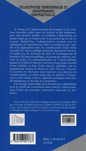 Collectivités territoriales et gouvernance contractuelle, actes du colloque des 5 et 6 novembre 2004 Yves Luchaire