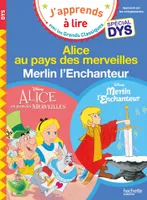 J'apprends à lire avec les grands classiques, Disney - Alice au pays des merveilles / Merlin l'Enchanteur Spécial DYS (dyslexie)