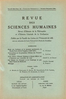 Revue des Sciences Humaines, n°64/octobre - décembre 1951