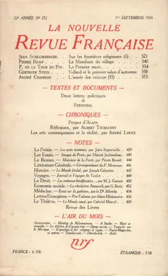 La Nouvelle Revue Française N° 252 (Septembre 1934)