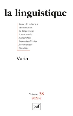 La linguistique 2022, vol. 58(2), Varia