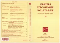 CAHIERS D'ÉCONOMIE POLITIQUE N° 38