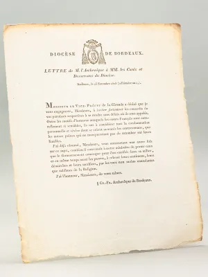 Diocèse de Bordeaux. Lettre de M. l'Archevêque à MM. les Curés et Desservans du Diocèse. [ 25 Novembre 1805 ] 
