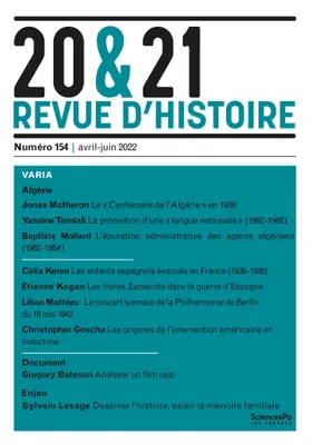 20&21\. revue d'histoire 154, avril-juin 2022, Varia