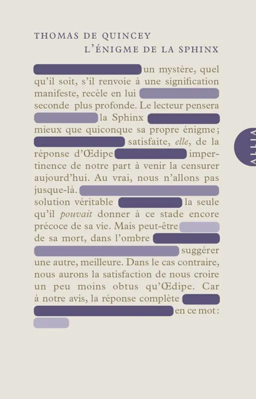 Livres Littérature et Essais littéraires Romans contemporains Etranger L'énigme de la sphinx Thomas DE QUINCEY