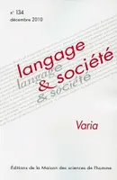 Langage et société, n°134/déc. 2010, Varia