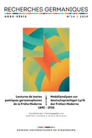 Recherches Germaniques hors-série n° 14/2019, Lectures de textes poétiques germanophones de la Frühe Moderne 1890-1930 / Modellanalysen zur Lyrik der Frühen Moderne 1890-1930