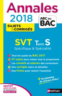 Annales Bac SVT Terminale S Spécifique & corrigés Sujets & corrigés 2018