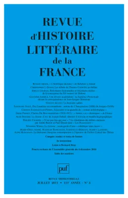 Revue d'histoire littéraire de la France 2011...