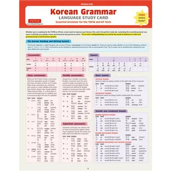 Korean Grammar Language Study Card /anglais/corEen