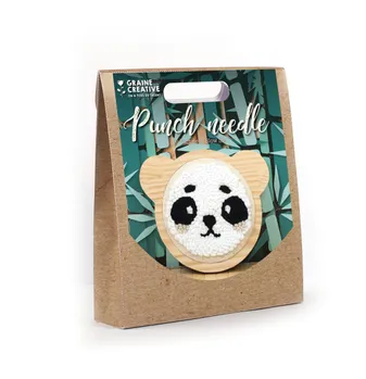 Kit Punch Needle Panda (décoration murale laine et bois)