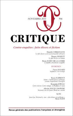 Critique 906 : Contre-enquêtes : faits divers et fiction, Novembre 2022