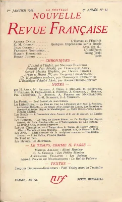 La nouvelle nouvelle revue Française. 1958. N°61