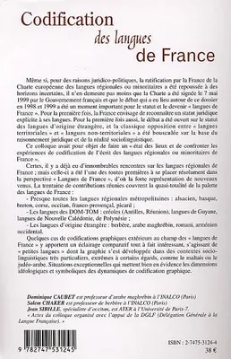 Codification des langues de France, actes du Colloque 