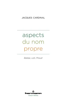 Aspects du nom propre, Balzac, Loti, Proust