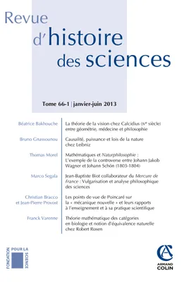 Revue d'histoire des sciences - Tome 66 (1/2013), Varia