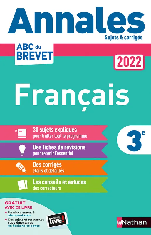 Livres Scolaire-Parascolaire Collège Annales Brevet 2022 - Français - Corrigé Thomas Bouhours