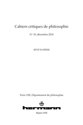 Cahiers critiques de philosophie n° 10, René Schérer