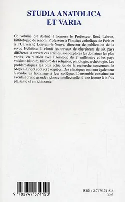 Studia anatolica et varia, Mélanges offerts au professeur René Lebrun - Volume 2