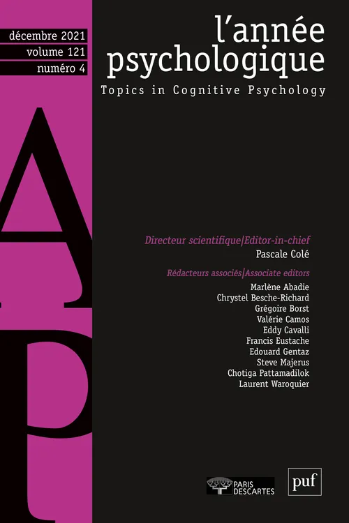 Livres Sciences Humaines et Sociales Psychologie et psychanalyse Annee psychologique 121-4 Collectif