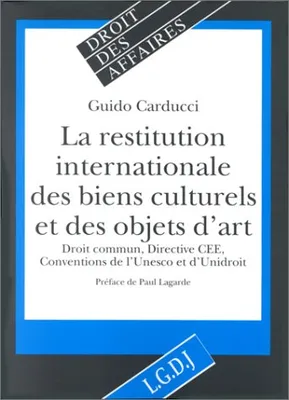 la restitution des biens culturels et objets d'art volés, droit commun, directive CEE, conventions de l'UNESCO et d'UNIDROIT
