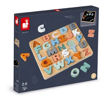 Jeux et Jouets Jeux éducatifs et scientifiques Découverte des lettres Puzzle encastrable Alphabet en bois "Sweet Cocoon" (avec une ardoise au verso) Puzzles