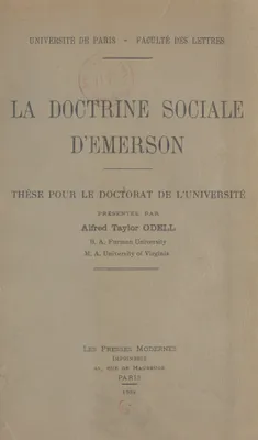 La doctrine sociale d'Emerson, Thèse pour le Doctorat de l'Université