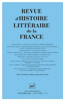 Revue d'histoire littéraire de la France 2009...