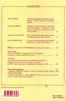 Cahiers d'économie politique n°35, Automne 1999