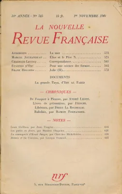 La nouvelle revue Française. 30e année. N° 345